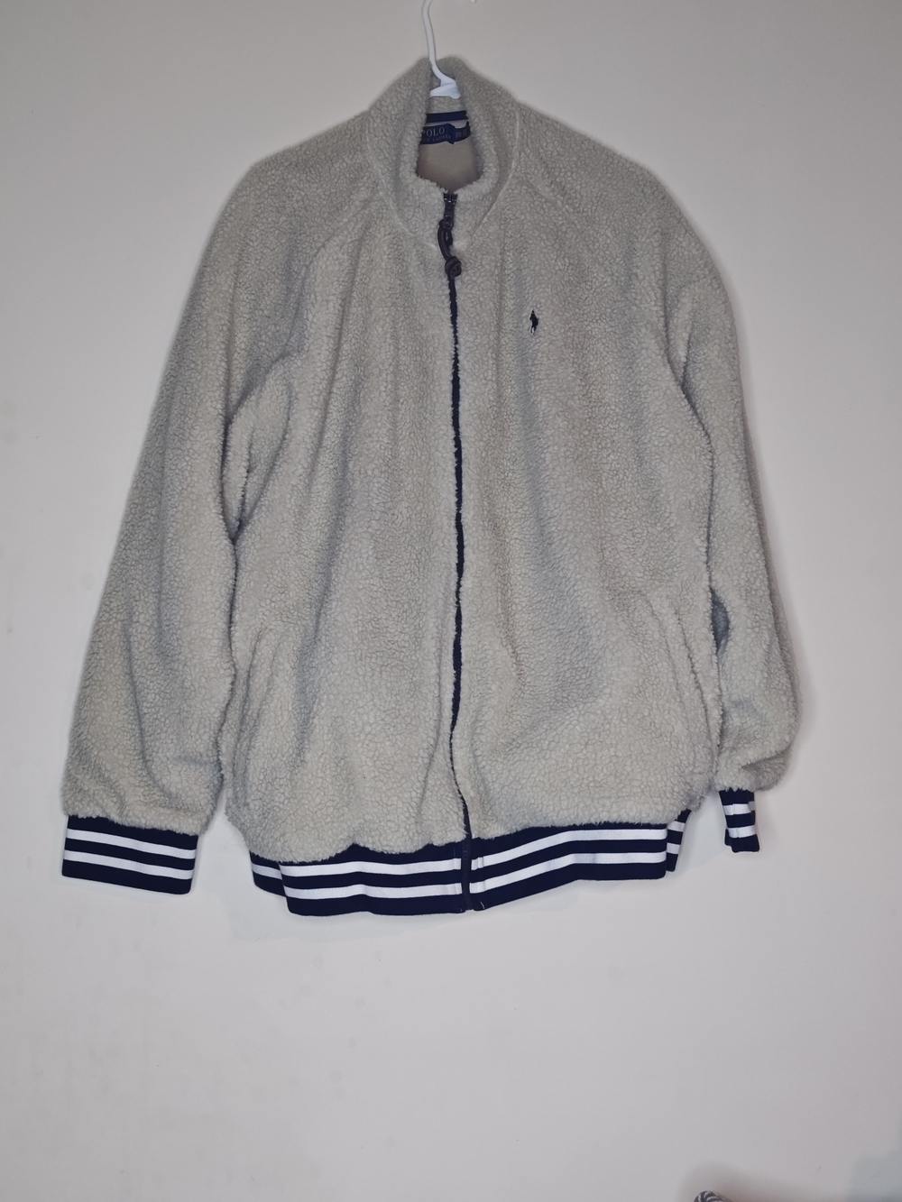Polo by Ralph Lauren Men's Cream Sherpa Jacket with Navy Trim XXL